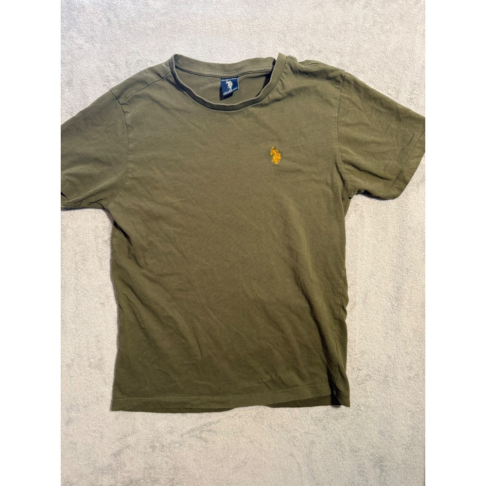 US Polo Assn Boys XS Olive Green Short Sleeve Crewneck T-Shirt Orange Logo